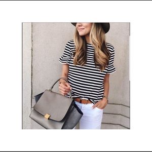 JCrew Striped Ruffle Sleeve Top